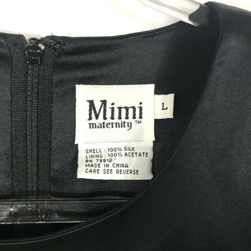 MIMI MATERNITY Dress Women Large Solid Black 100% Silk Short Back Waist Tie - Picture 3 of 6